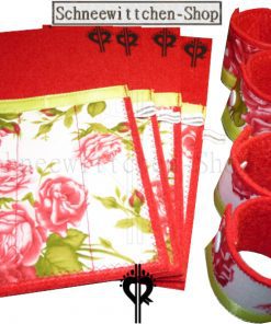 Bestecktaschen Set in rot mit Rosen