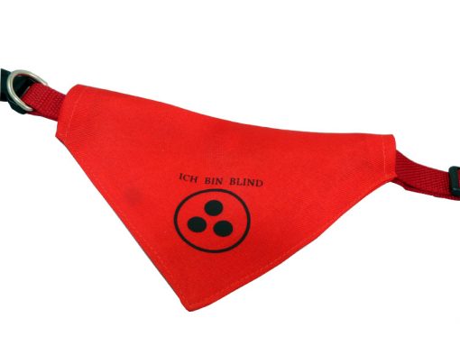 Hundehalstuch Mit Name oder Motiv bedruckt, Kopftuch Hundehalsband Ich Bin Blind aus Polyester in Rot