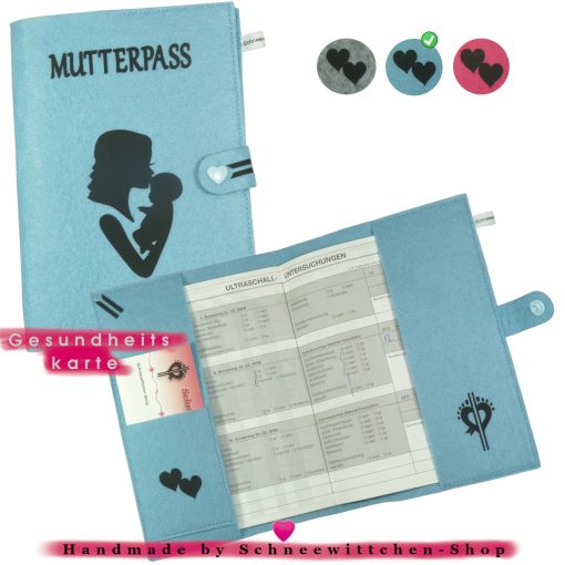 Classic Mutterpasshülle aus Filz für den deutschen Mutterpass mit Herz Tasche für das Ultraschallbild