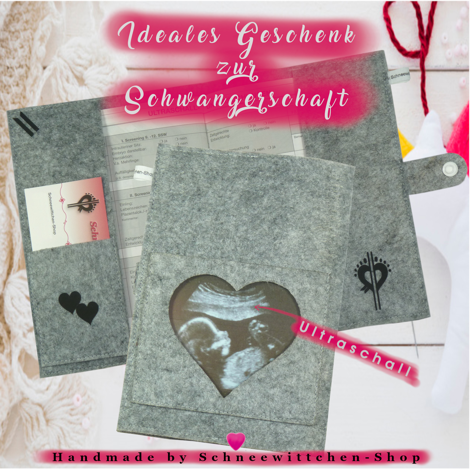 Mutterpasshülle Aus Filz – Für Deutschen Mutterpass, 28x20 Cm, Mit Fächern Für Ultraschallbilder & Impfpass, Beige
